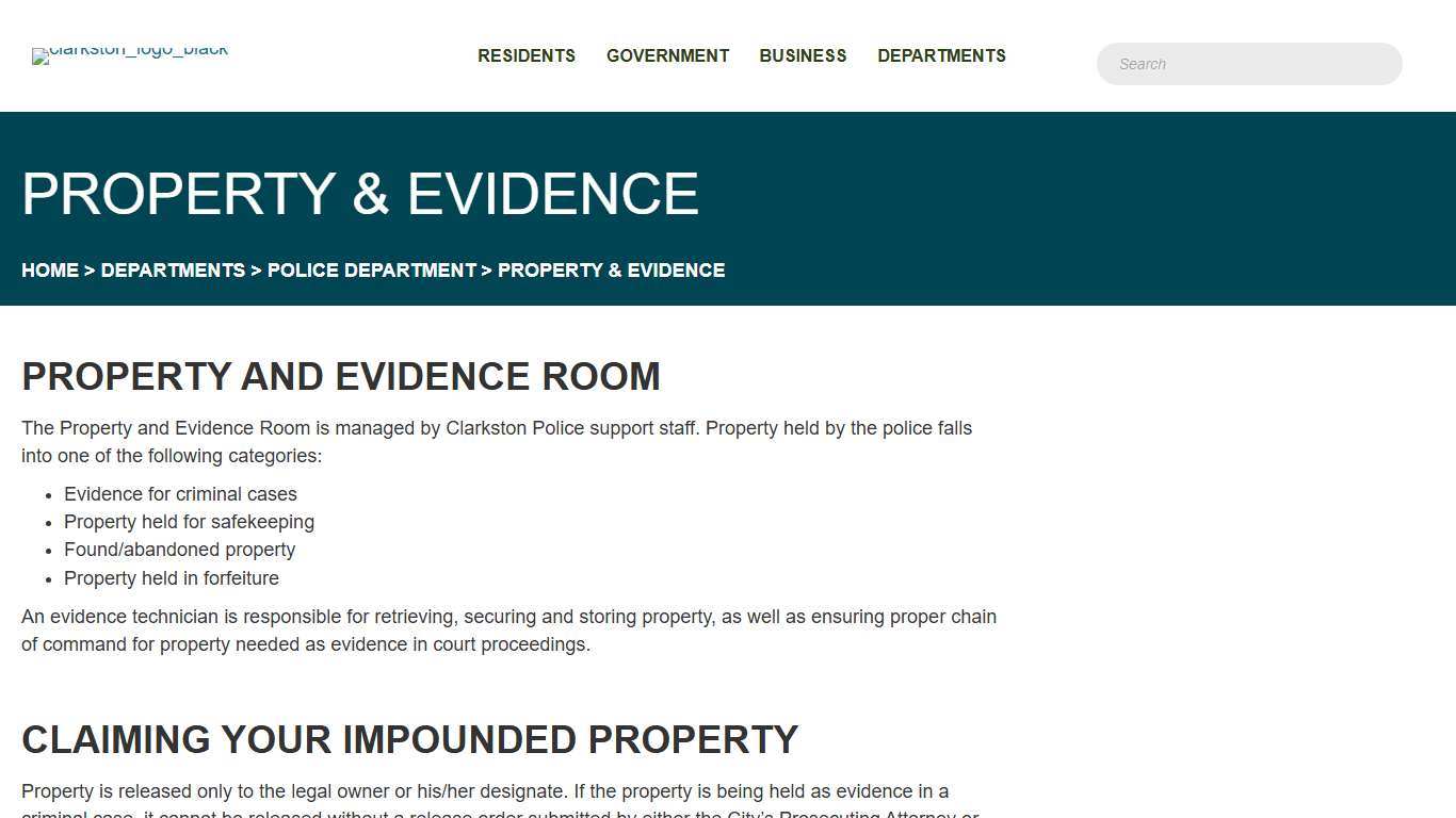 Property & Evidence - City of Clarkston